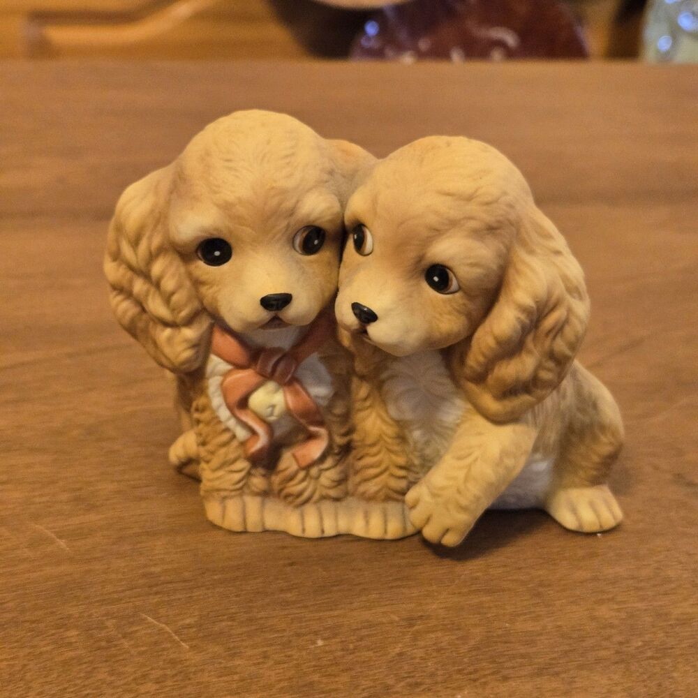 Cocker Spaniel Puppies Dogs HOMCO Figurine Masterpiece Porcelain 1988 Mex SIGNED
